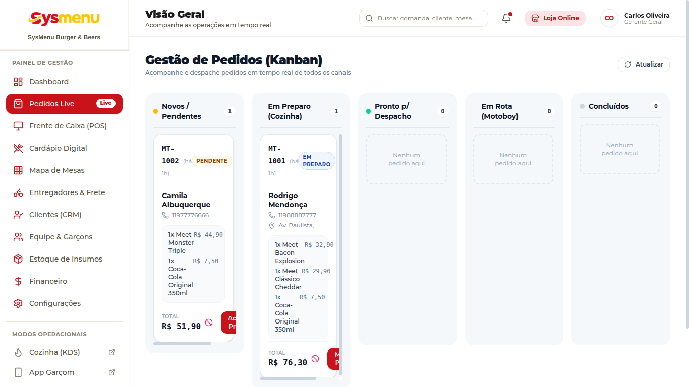 Print real da Gestão Centralizada de Pedidos SysMenu SaaS
